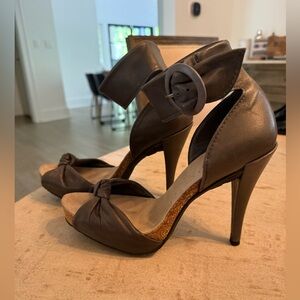Pedro Garcia Grey Leather Heeled Sandals - Size 38.5